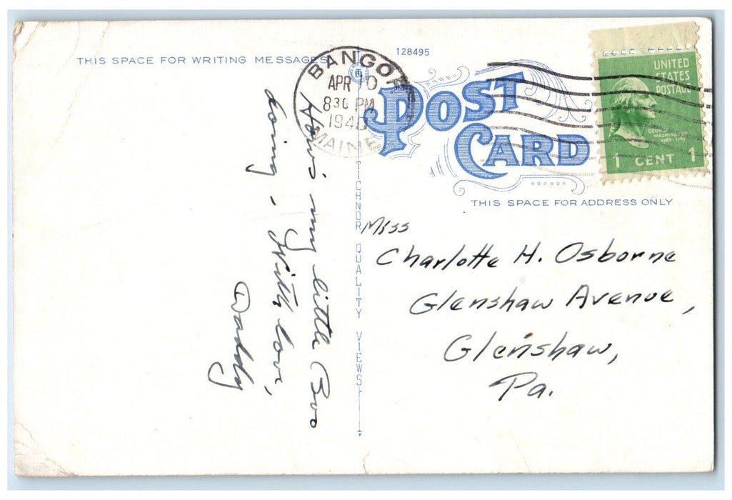1940 Looking Down The Penobscot River Steamer Ship Bangor Maine ME Postcard