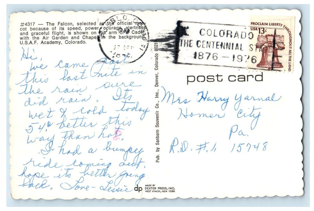 c1960's The Falcon Shown On Arm Of Cadet U.S.A.F Academy Colorado CO Postcard