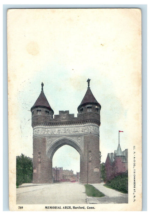 1904 Memorial Arch, Hartford Connecticut CT Antique Posted Postcard