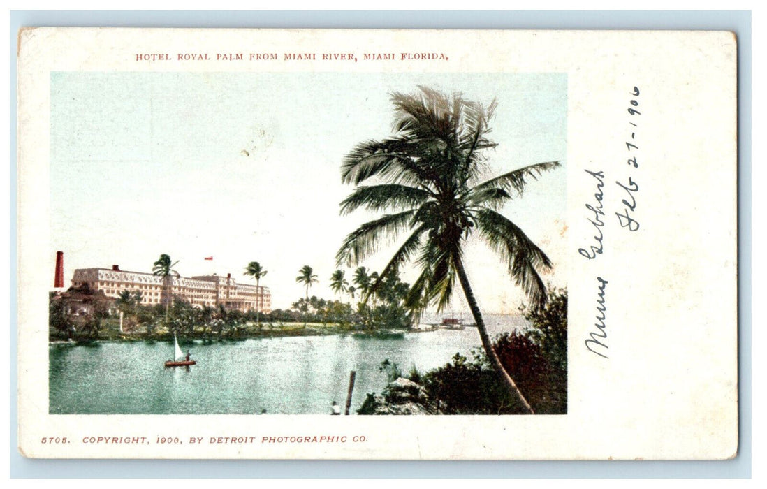 1906 View from Miami River, Hotel Royal Palm Miami Florida FL PMC Postcard