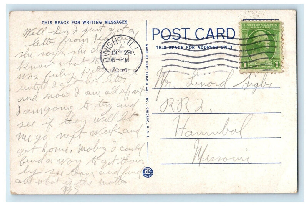 1932 U.S Veteran Hospital Building Street View Dwight Illinois IL Postcard