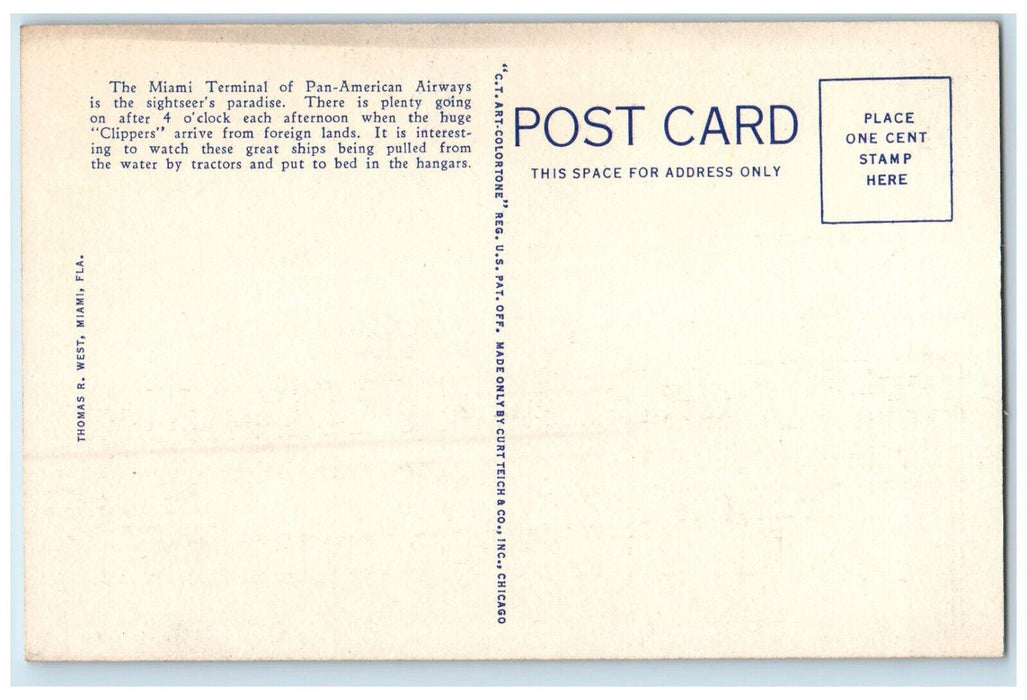 c1940's An Afternoon Crowd, Clipper Airplane Pan American Terminal FL Postcard
