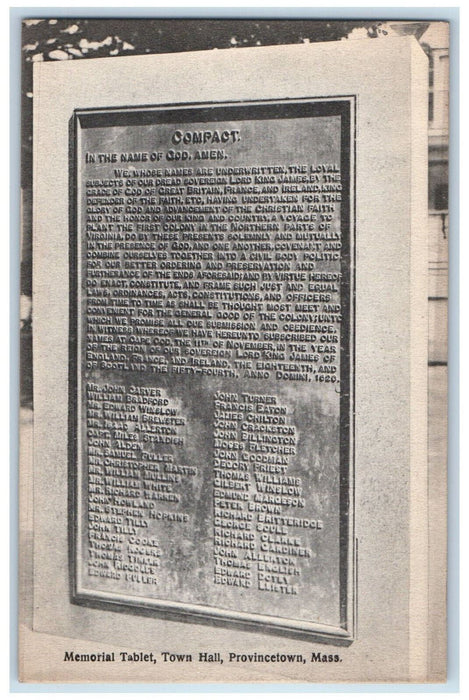 c1950's Compact Memorial Tablet Town Hall Provincetown Massachusetts MA Postcard