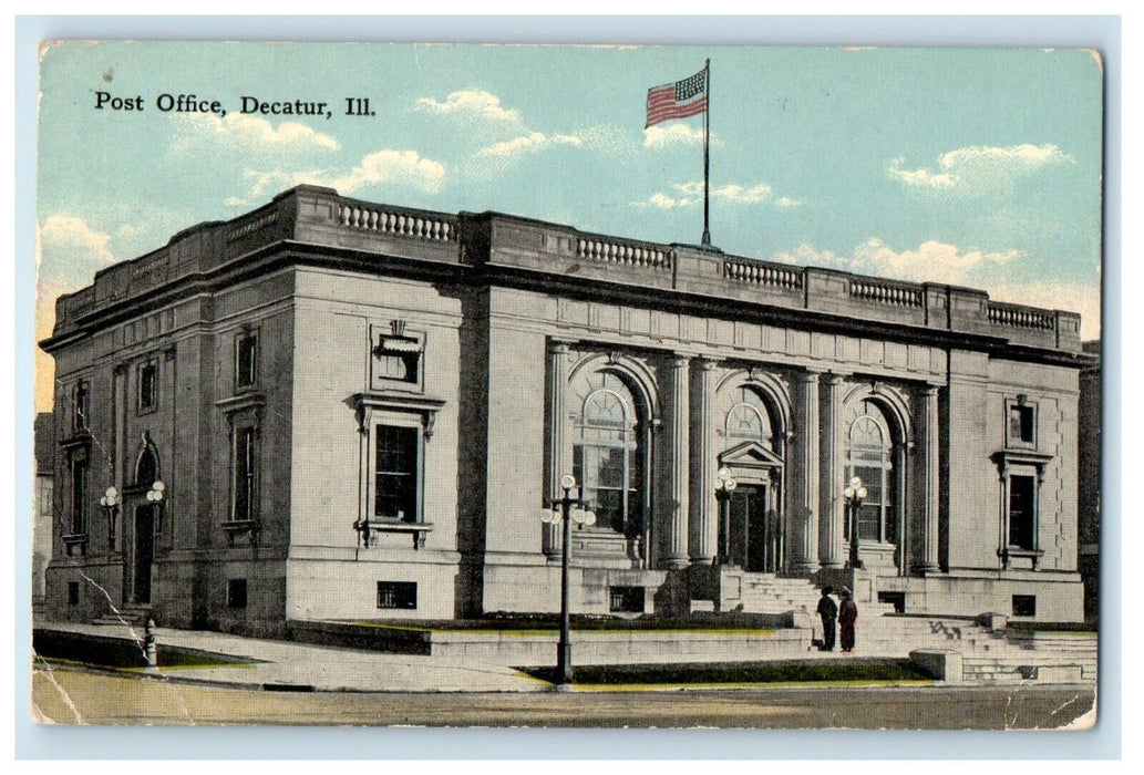 1915 Post Office Building Decatur Illinois IL Posted Antique Postcard