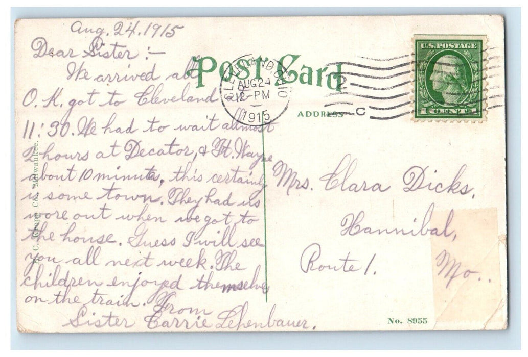 1915 Post Office Building Decatur Illinois IL Posted Antique Postcard