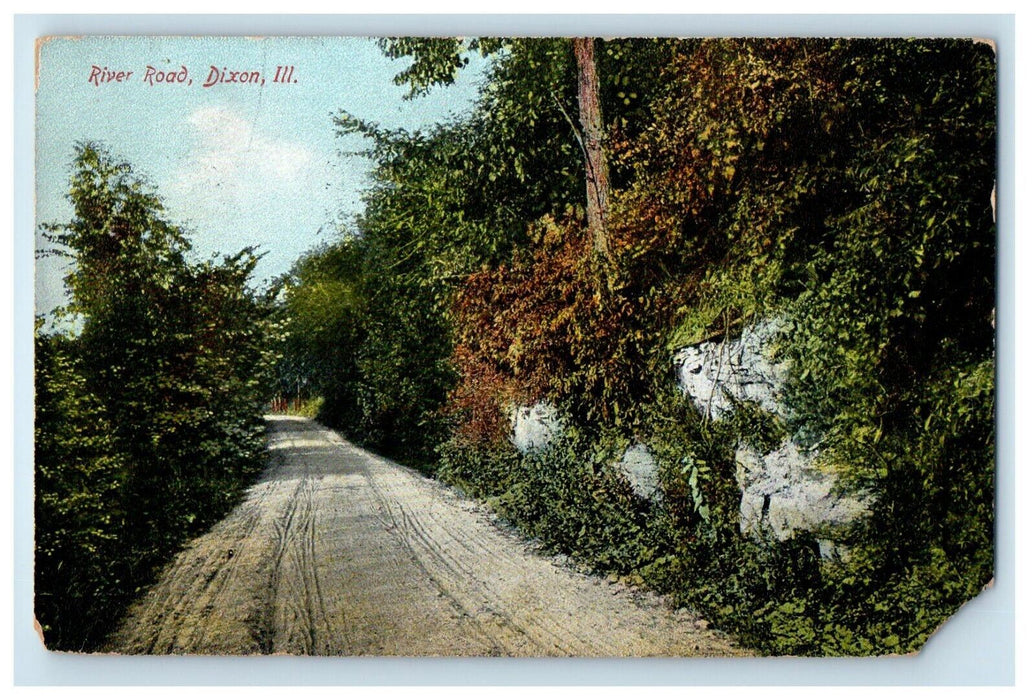 1909 View Of River Dirt Road Dixon Illinois IL Posted Antique Postcard