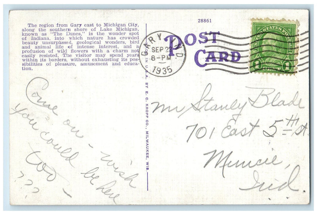 1935 Indiana Dunes State Park, Wonder Spot of Indiana Gary IN Postcard