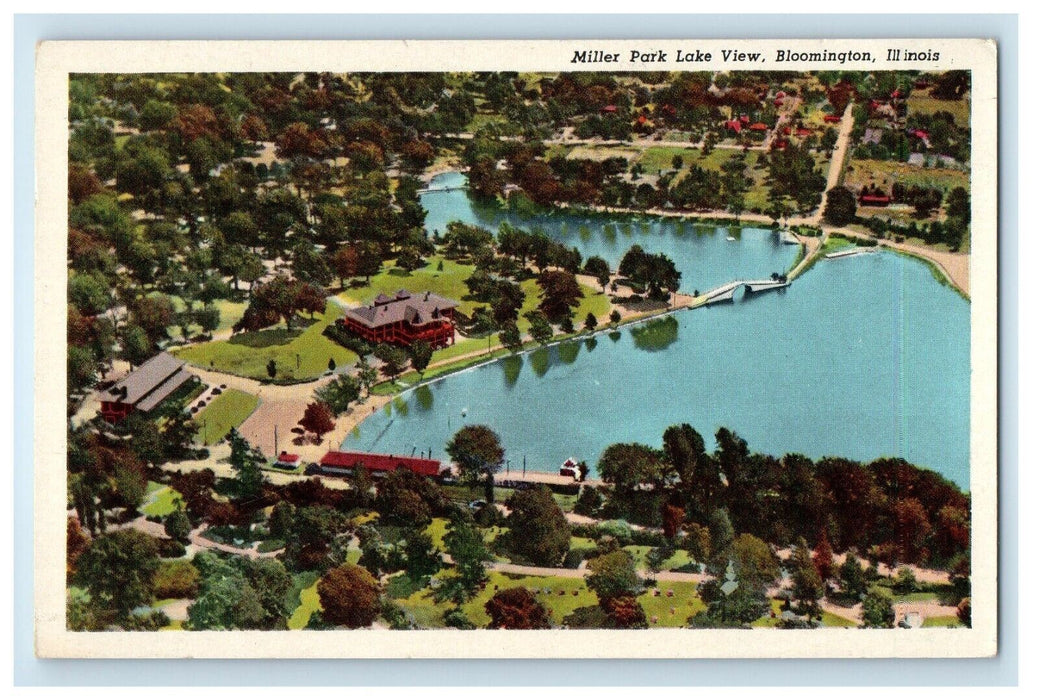 1954 Aerial View Of Miller Park Lake View Bloomington Illinois IL Postcard