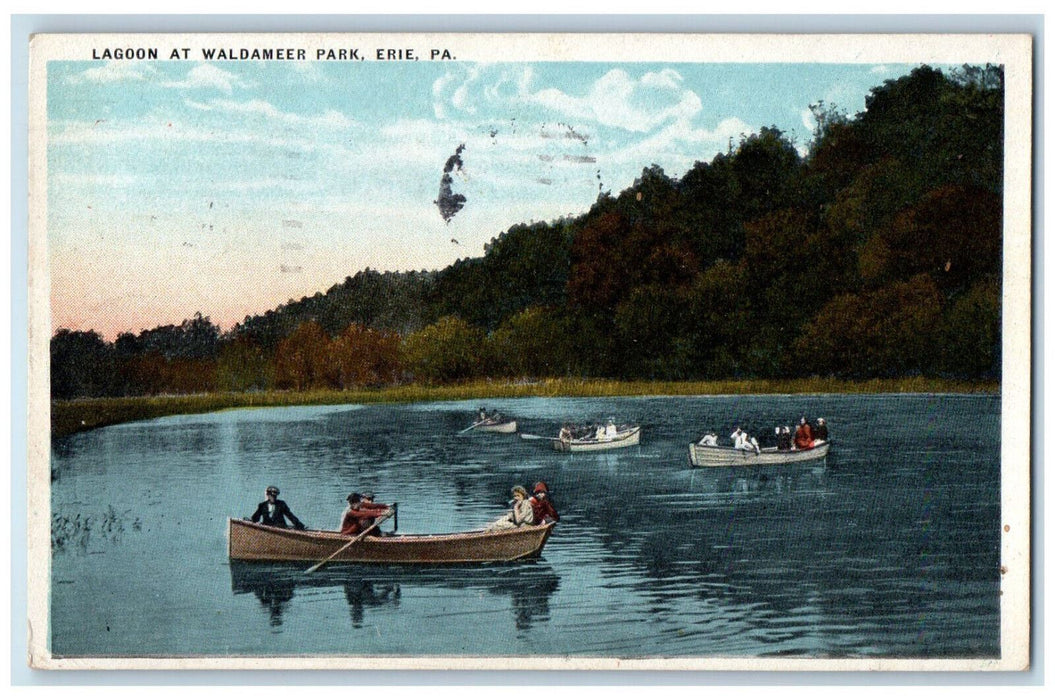 1921 Boat Scene, Lagoon at Waldameer Park, Erie Pennsylvania PA Postcard