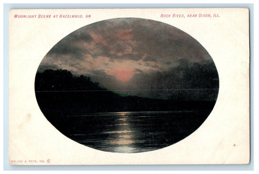 Moonlight Scene At Hazelwood On Rock River Near Dixon Illinois IL Postcard