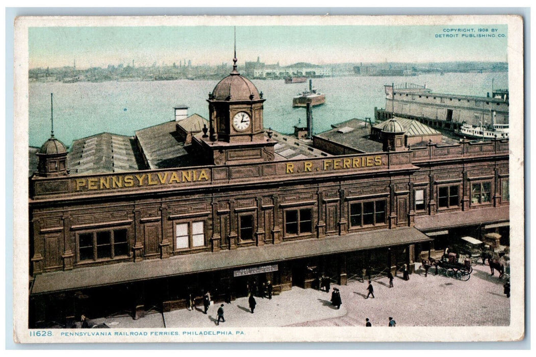 1908 Clock Tower Pennsylvania Railroad Ferries Philadelphia PA Phostint Postcard