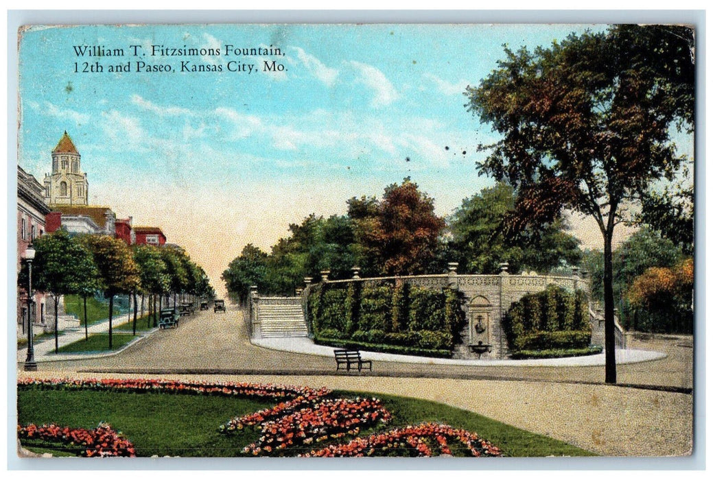 1925 The Fitzsimons Drinking Fountain, Kansas City MO, Fontana WI Postcard