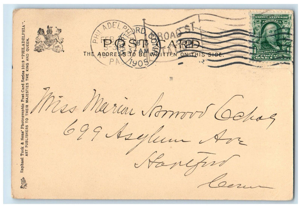 1905 Girard College, Philadelphia Pennsylvania PA Tuck Posted Postcard