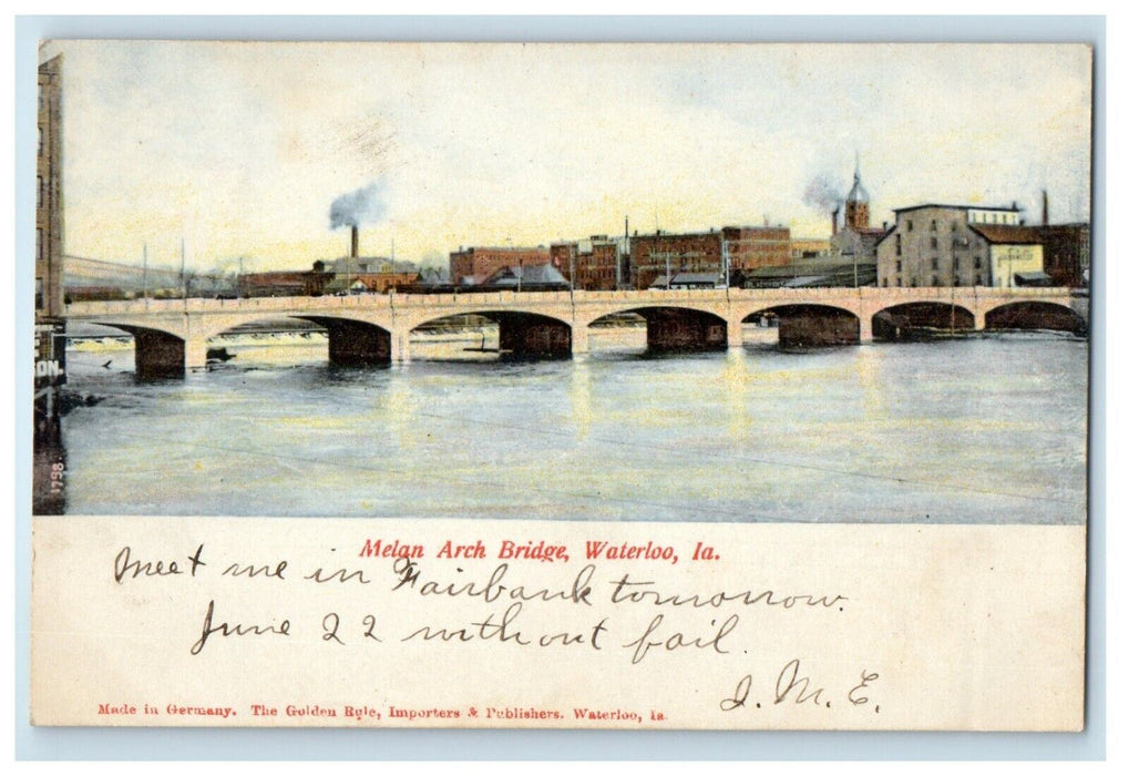 1907 Melan Arch Bridge View Waterloo Iowa IA Posted Antique Postcard