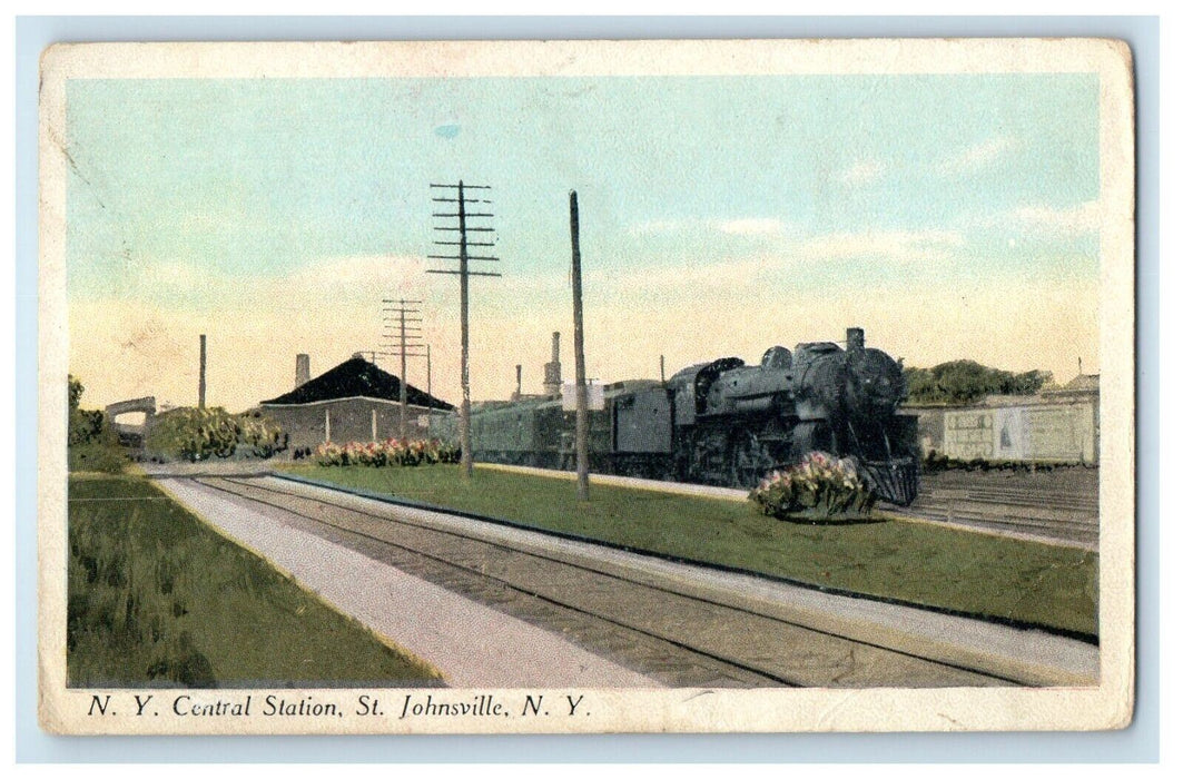 N. Y. Central Station Railroad Locomotive Train St. Johnsville New York Postcard