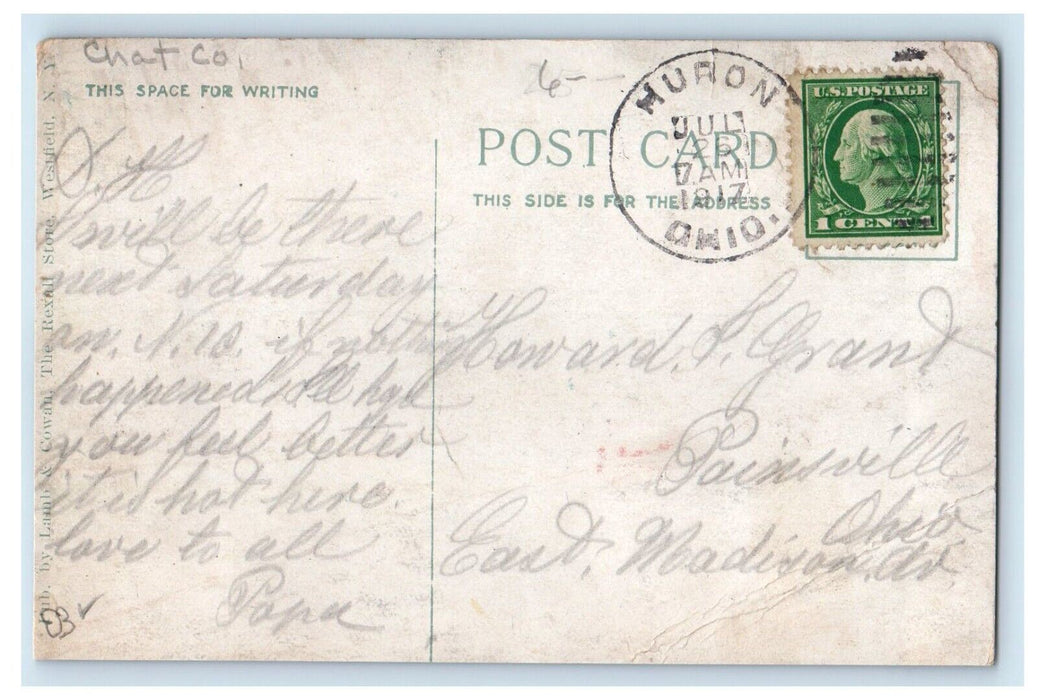 1917 N. Y. C. R. R. Railroad Station Depot Trolley Train Westfield NY Postcard