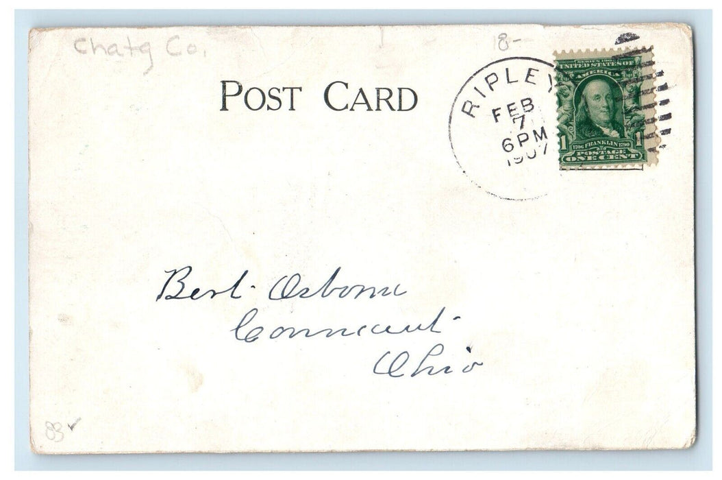 1907 Main Street View Trolley Ripley New York NY Posted Antique Postcard