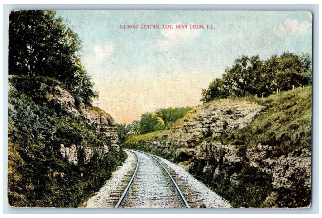 c1910 Railway View, Illinois Central Cut, Near Dixon Illinois IL Postcard