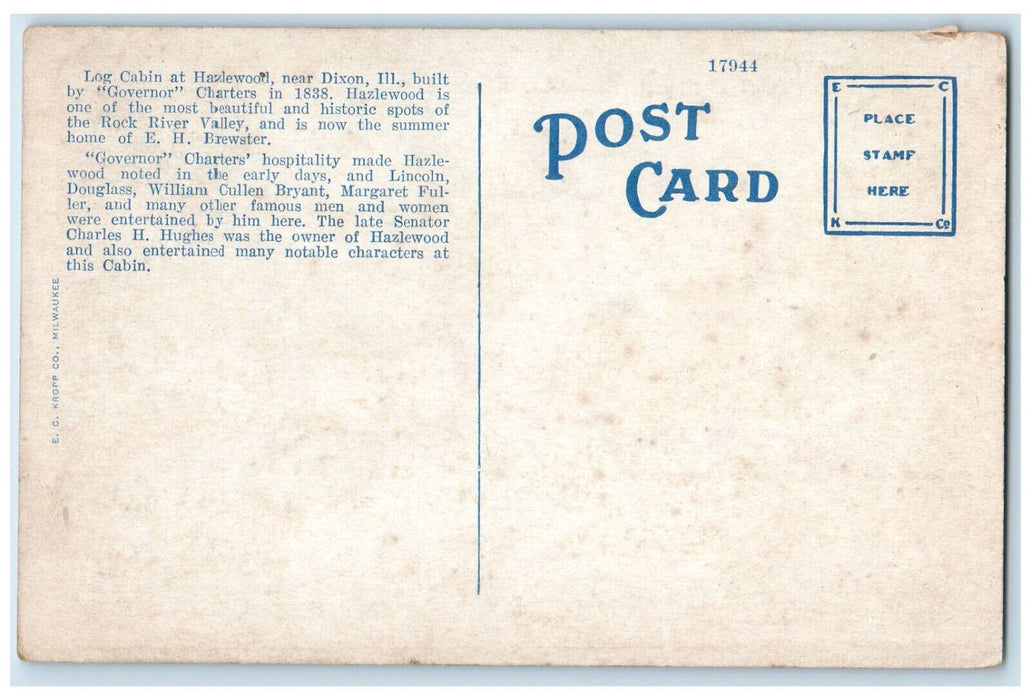 c1920's Login Cabin at Historic Hazlewood Dixon Illinois IL Postcard