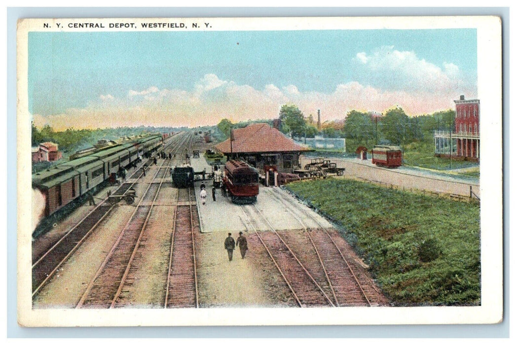 c1920's N. Y. Central Depot Station Railroad Train Westfield NY Antique Postcard
