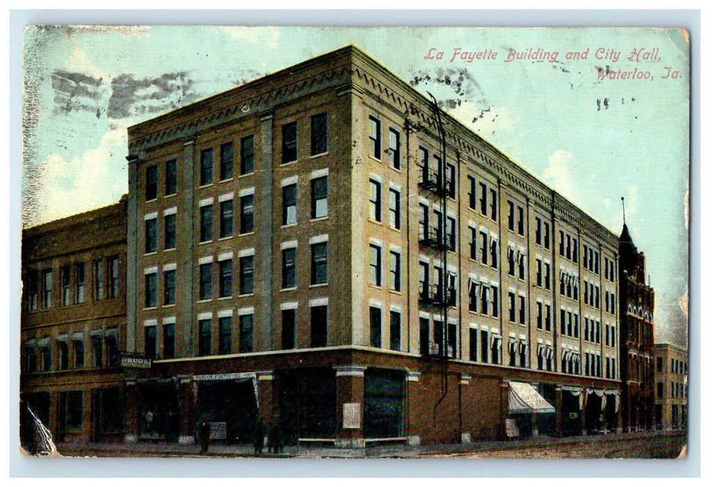 1909 La Fayette Building And City Hall Waterloo Iowa IA Posted Antique Postcard