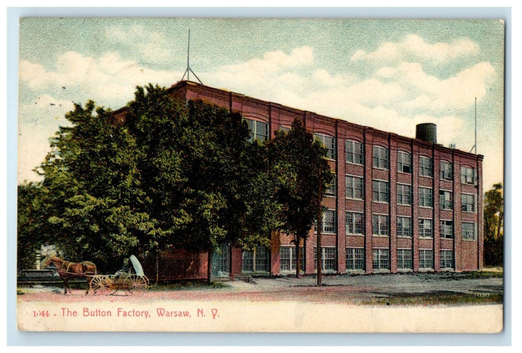 1909 The Button Factory Building Street View Warsaw New York NY Antique Postcard