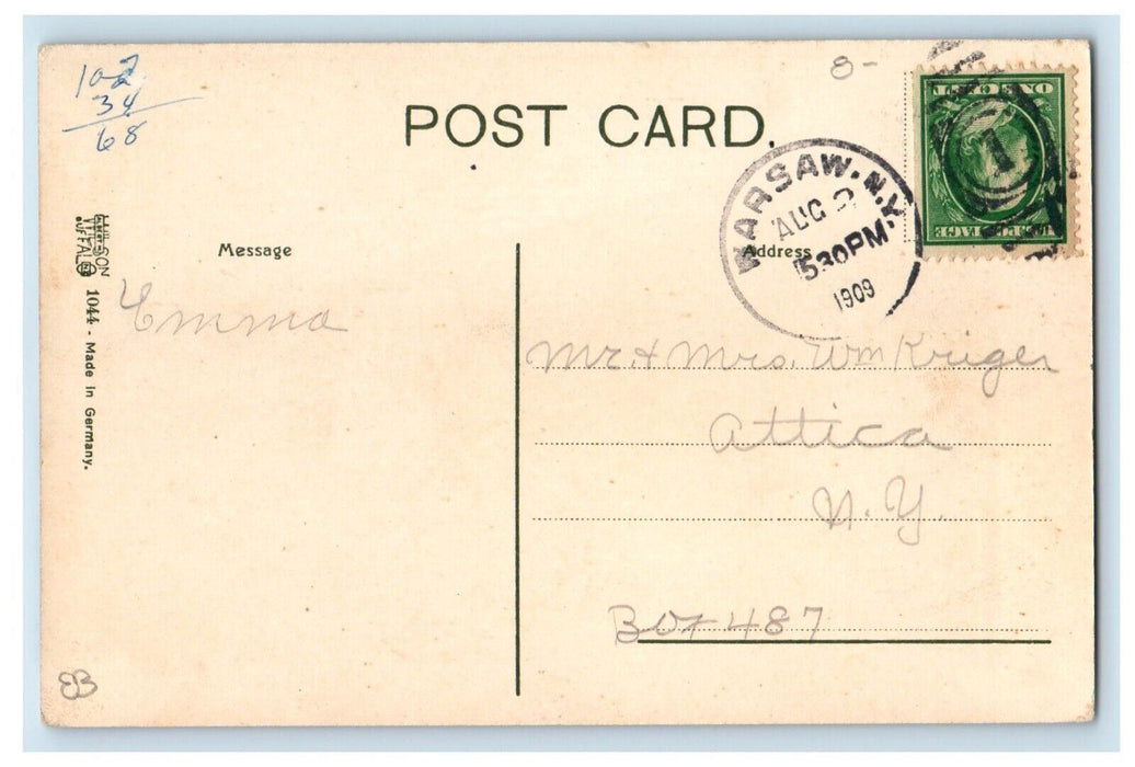 1909 The Button Factory Building Street View Warsaw New York NY Antique Postcard