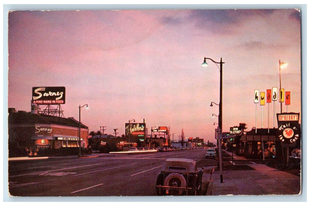 c1950's Street Lights Restaurant Row, La Cienaga Blvd Los Angeles CA Postcard
