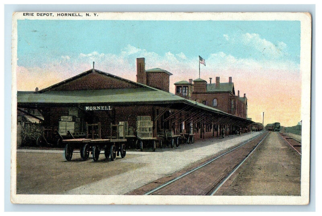 1924 Erie Depot Station Railroad Train Wagon Hornell New York NY Posted Postcard
