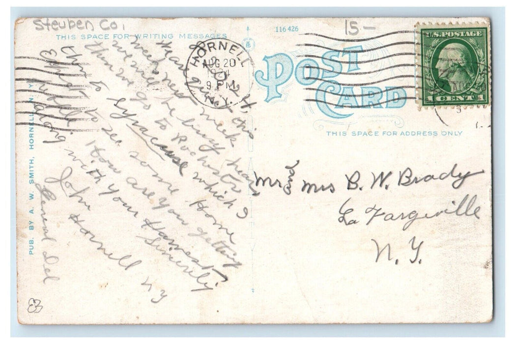 1924 Erie Depot Station Railroad Train Wagon Hornell New York NY Posted Postcard