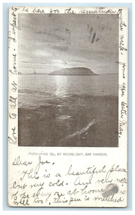 1902 Porcupine Island By Moonlight, Bar Harbor ME PMC Antique Posted Postcard