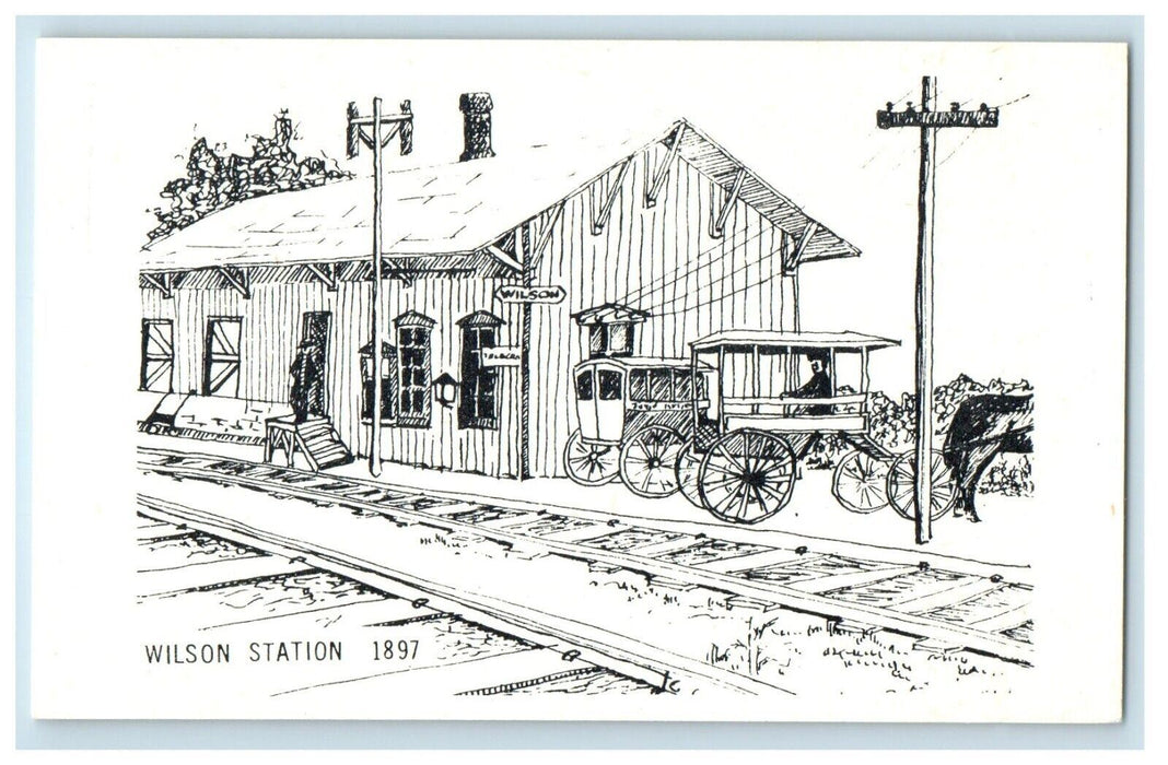 R.W. & O. Station Deport Railroad Train Sketch Horse Carriage Wilson NY Postcard