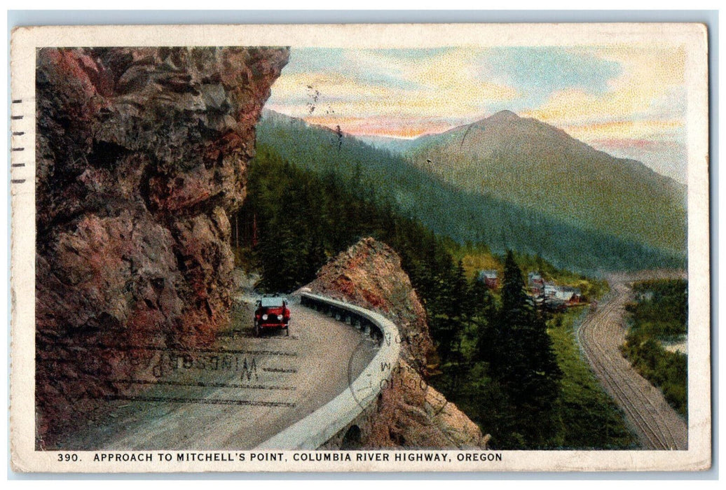 1924 Car Approach to Mitchell's Point Columbia River Highway Oregon OR Postcard