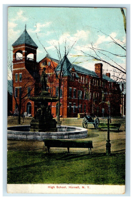 1908 High School Building Campus Canon Hornell New York NY Antique Postcard