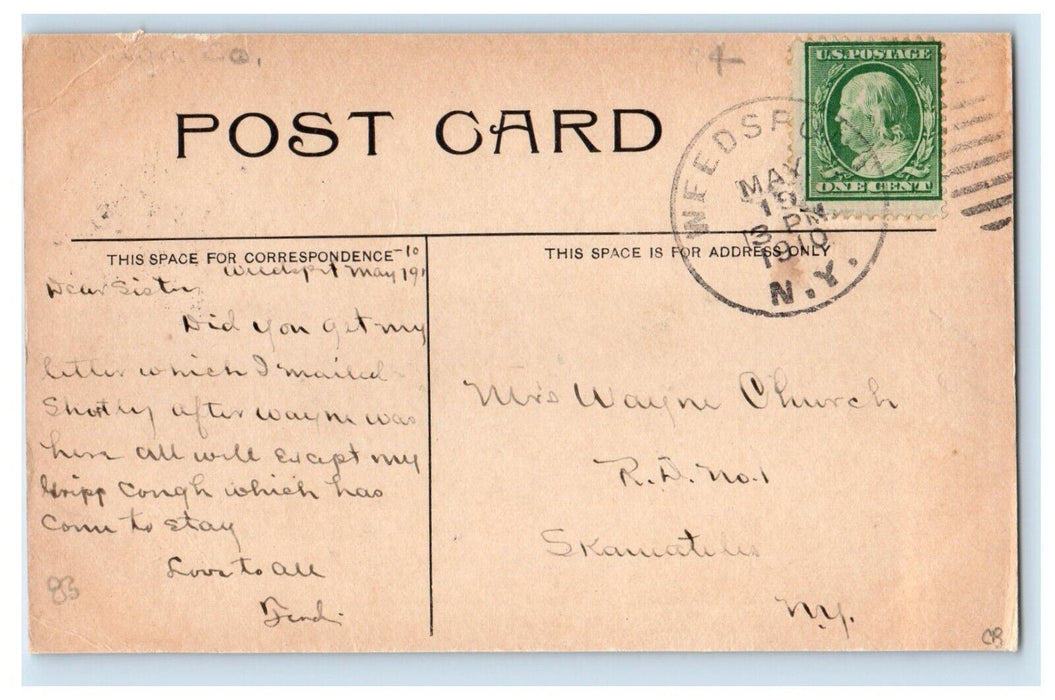 1910 The Fountain Seneca Street Weedsport New York NY Posted Antique Postcard