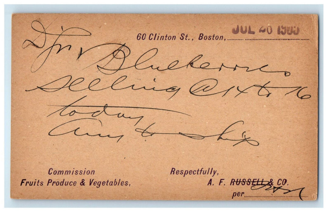 1905 Commission Fruits Produce & Vegetable Boston Massachusetts MA PMC Postcard
