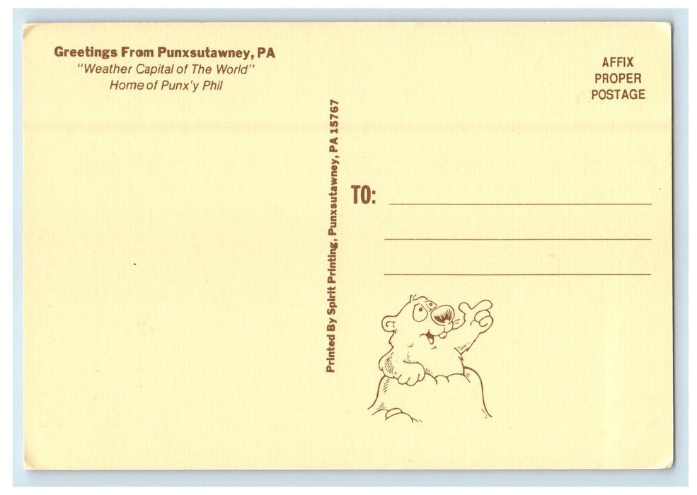 Greetings From Punxsutawney PA, Groundhog Day Alarm Clock Vintage Postcard