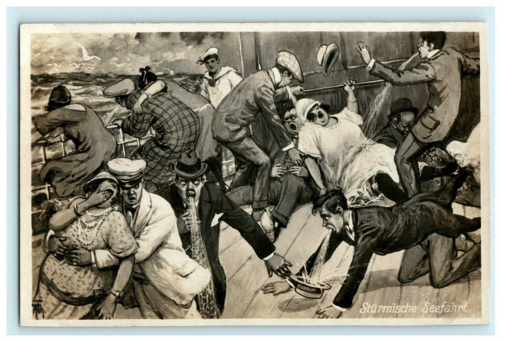 Passengers Throwing Up Puking Ship "Sturmische Seefahrt" Germany c1910 Postcard