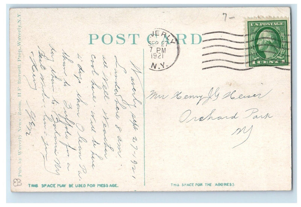 1921 Erie R. R. Railroad Train Station Depot Wagon Waverly New York NY Postcard