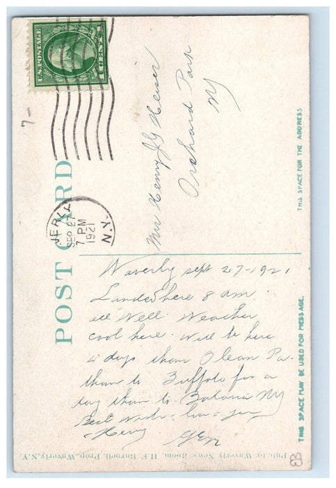 1921 Erie R. R. Railroad Train Station Depot Wagon Waverly New York NY Postcard