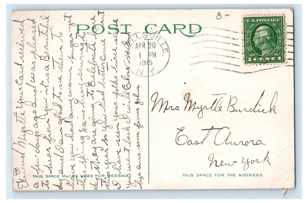 1915 View Of Main Street Looking North Cars Wellsville New York NY Postcard