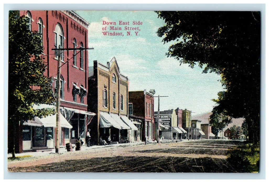 c1910's Down East Side Main Street View Dirt Road Windsor New York NY Postcard