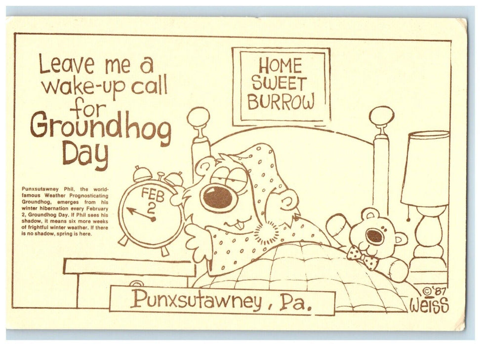 Punxsutawney PA, Wake-up Call For Groundhog Day Greetings Postcard