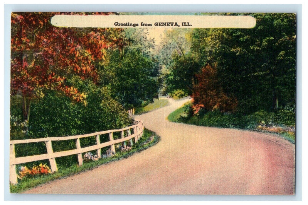 1949 Greetings From Geneva Illinois IL, Curve Road Postcard