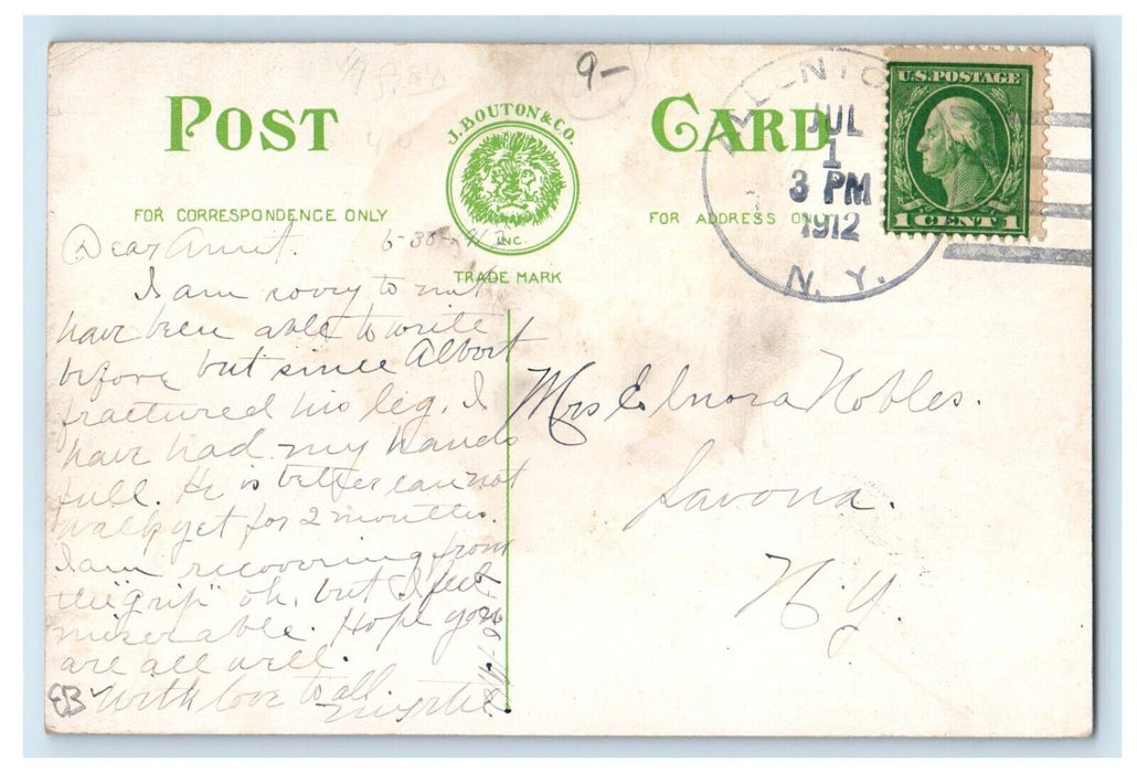 1912 Erie Depot Station Railroad Train Horse Carriage Wellsville NY Postcard