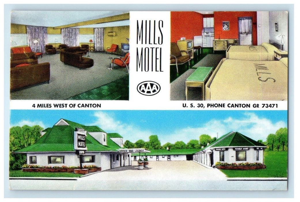 1956 Mills Motel Massillon Canton Ohio OH, Multiview Vintage Postcard