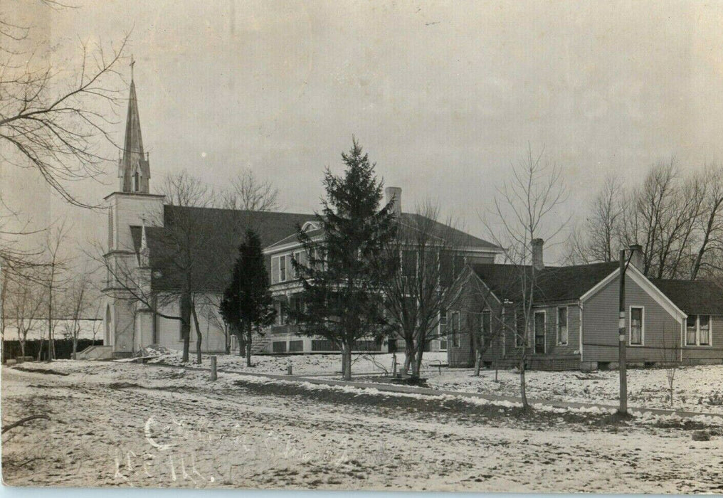 1908 Catholic Church & Priest House Lee Illinois RPPC Photo Antique Postcard