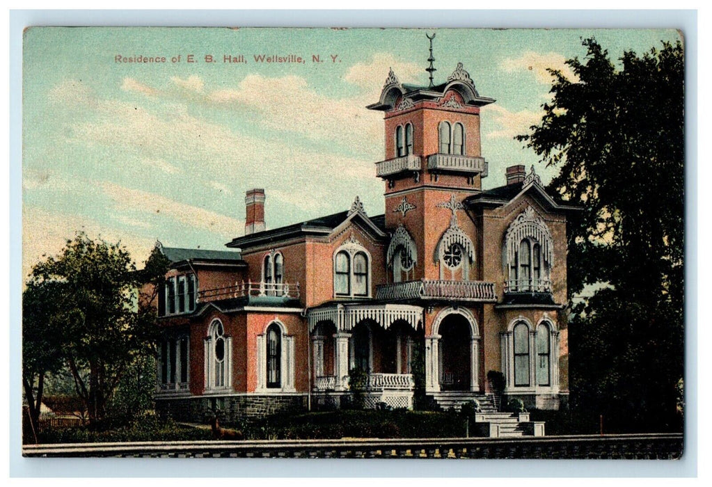 c1910's Residence Of E. B. Hall Street View Wellsville New York NY Postcard