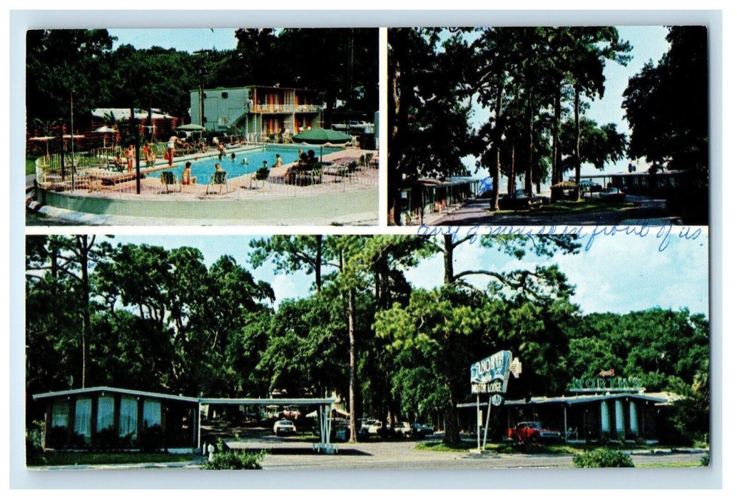 1966 Worth Motor Lodge Pool Mississippi City Biloxi MS, Multiview Postcard