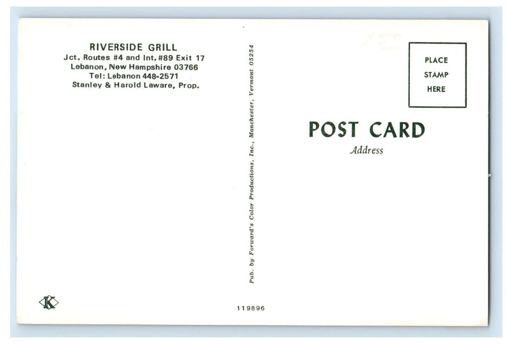 Riverside Grill Cars Lebanon New Hampshire NH Unposted Vintage Postcard